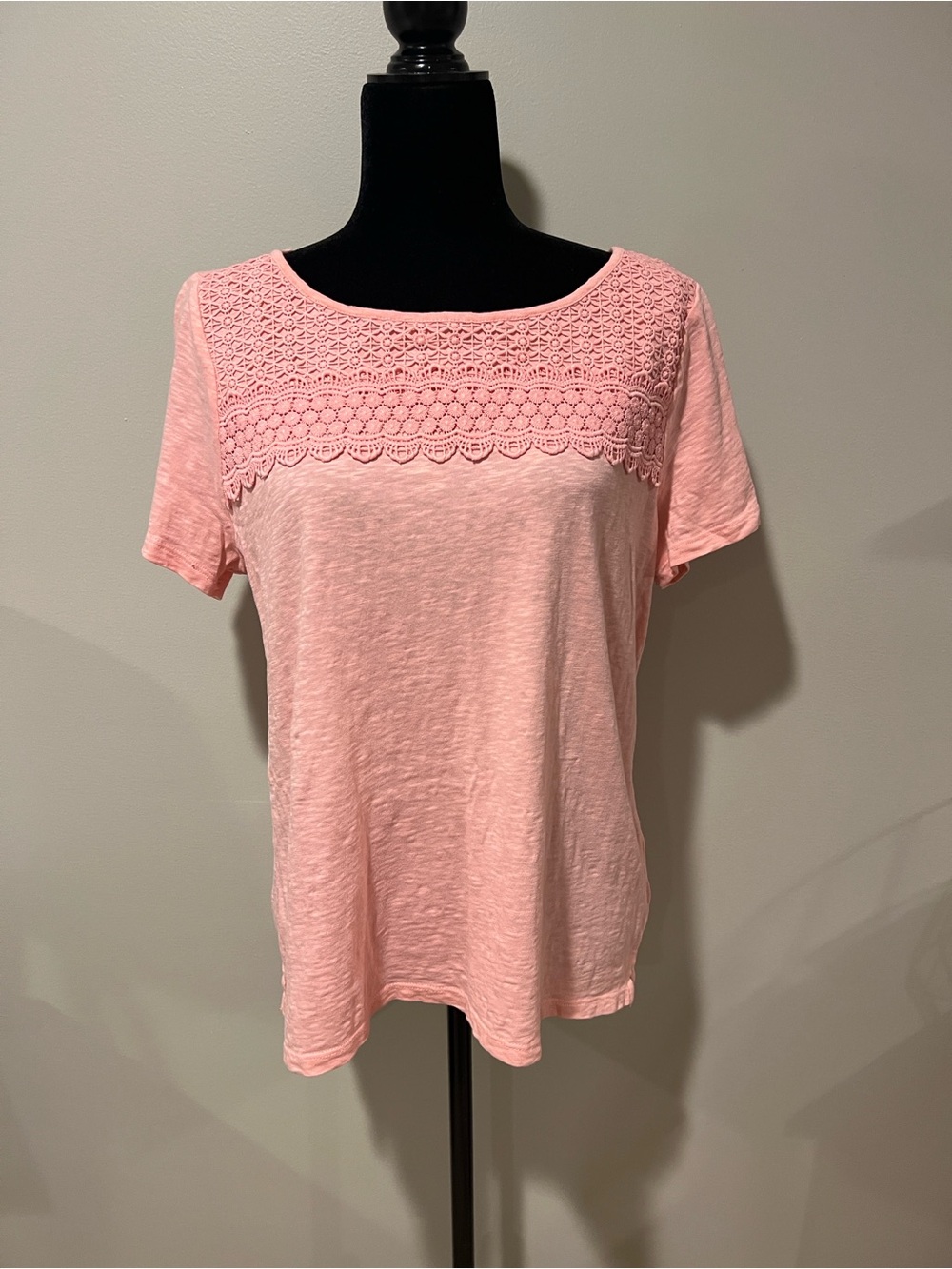 Talbots Lace Yoke Tee, PL, Coral